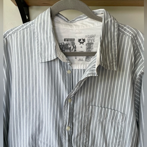 Old Navy Set/2 Blue Gray White Striped Woven Button Down Men’s Dress Shirts XL - Picture 9 of 10